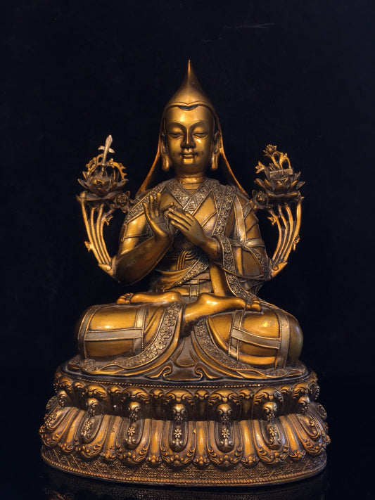 Chinese antique pure copper painted Zongkhapa Buddha statue