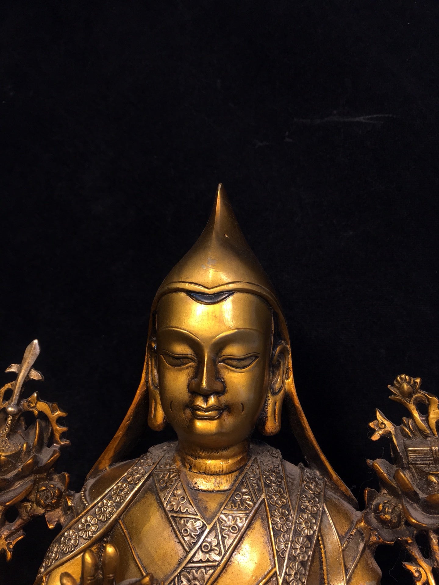 Chinese antique pure copper painted Zongkhapa Buddha statue
