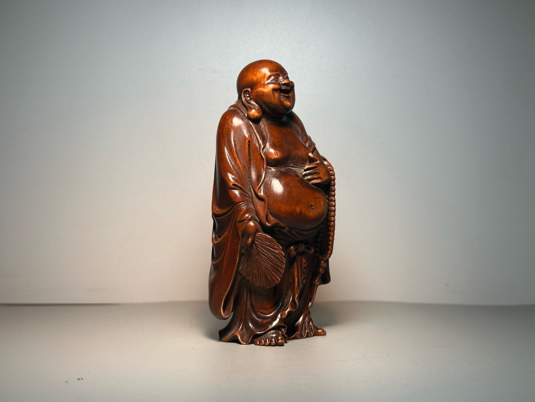 Chinese antique boxwood carving with exquisite craftsmanship to carve Maitreya Buddha