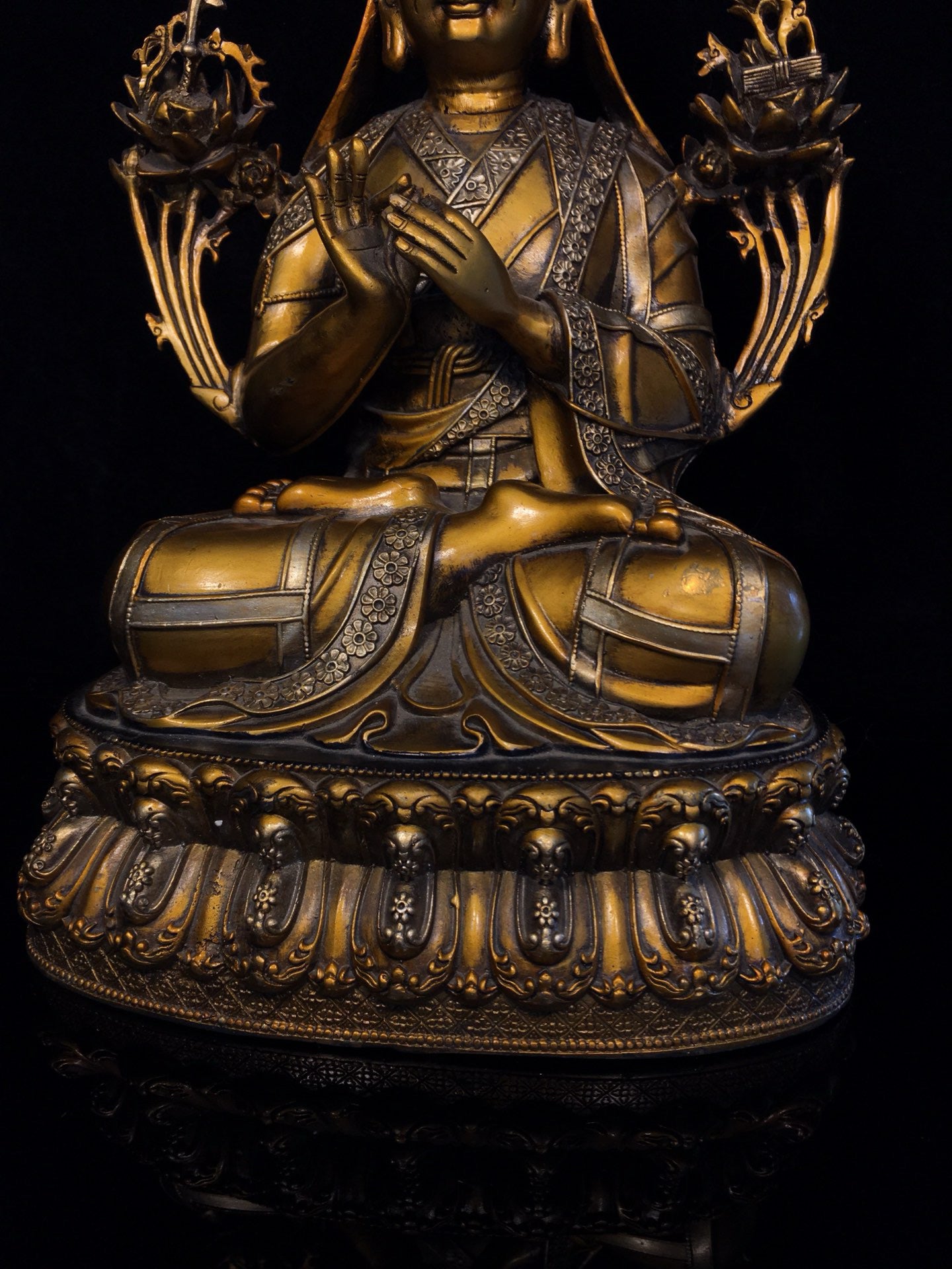Chinese antique pure copper painted Zongkhapa Buddha statue