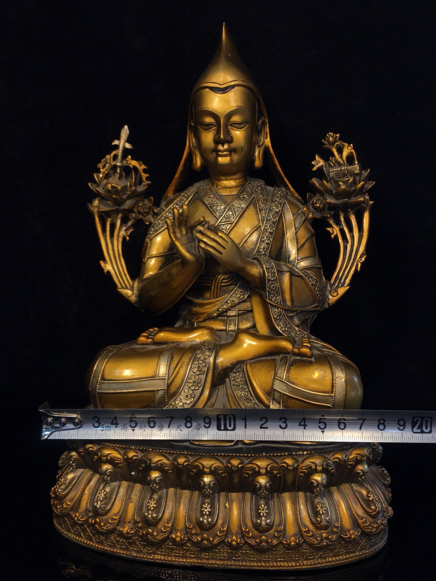 Chinese antique pure copper painted Zongkhapa Buddha statue
