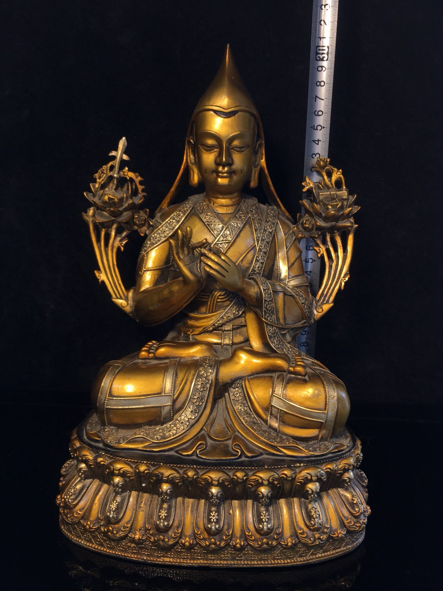 Chinese antique pure copper painted Zongkhapa Buddha statue