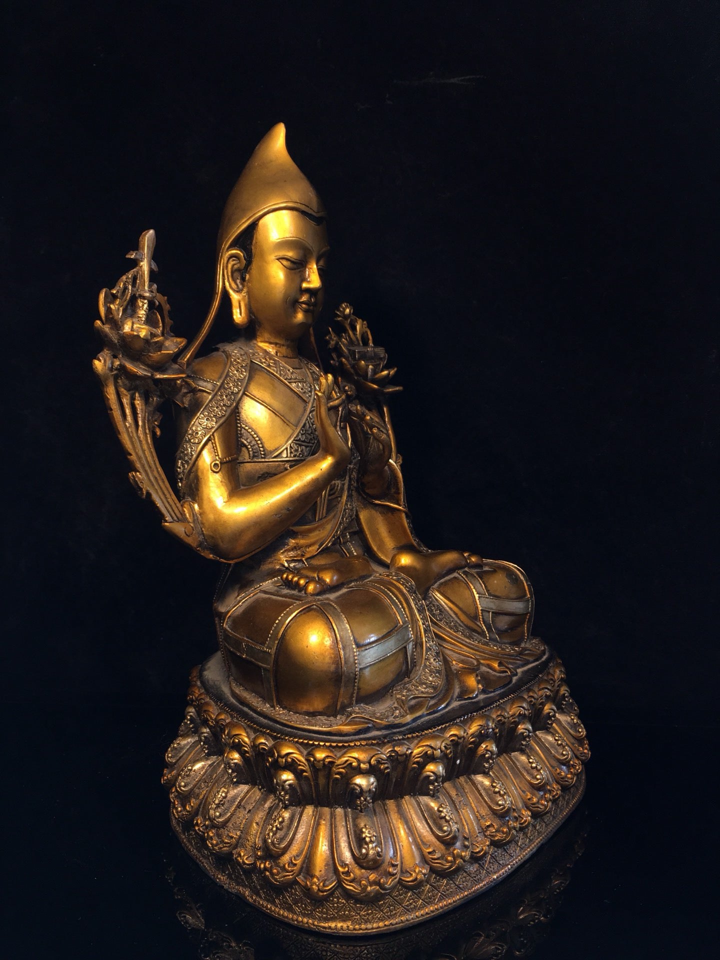 Chinese antique pure copper painted Zongkhapa Buddha statue