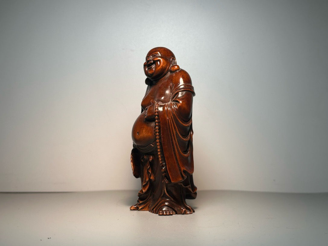 Chinese antique boxwood carving with exquisite craftsmanship to carve Maitreya Buddha