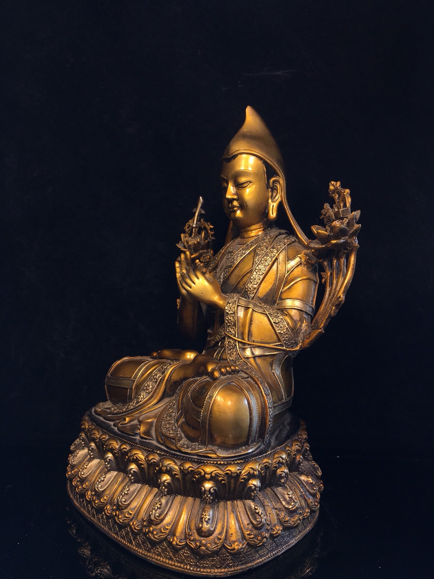 Chinese antique pure copper painted Zongkhapa Buddha statue