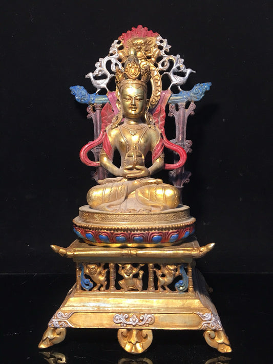 Chinese antique pure copper longevity Buddha statue
