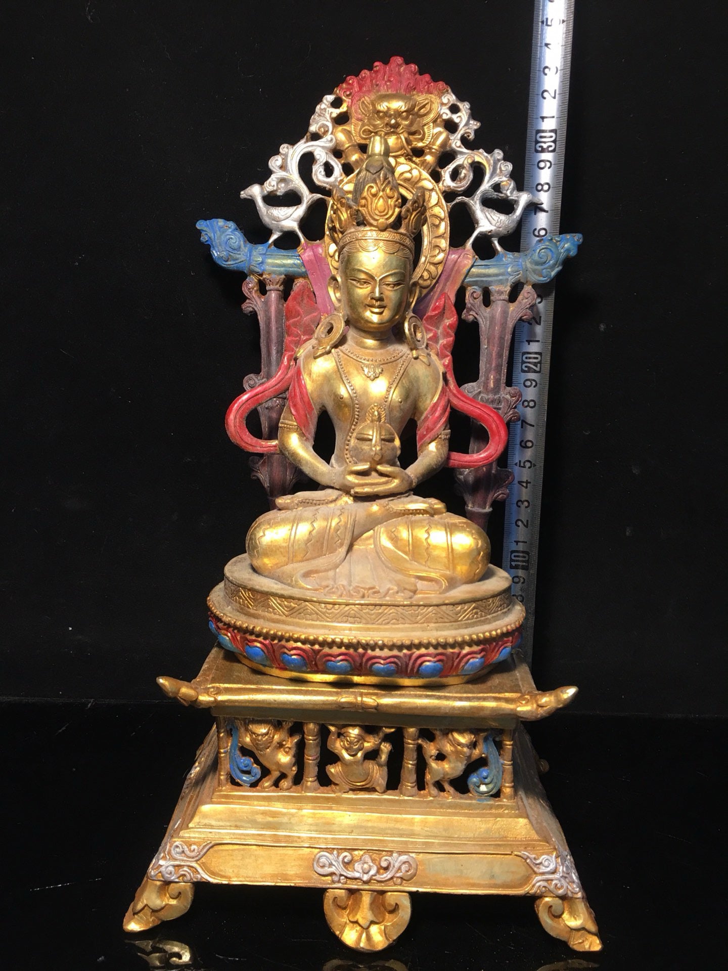Chinese antique pure copper longevity Buddha statue