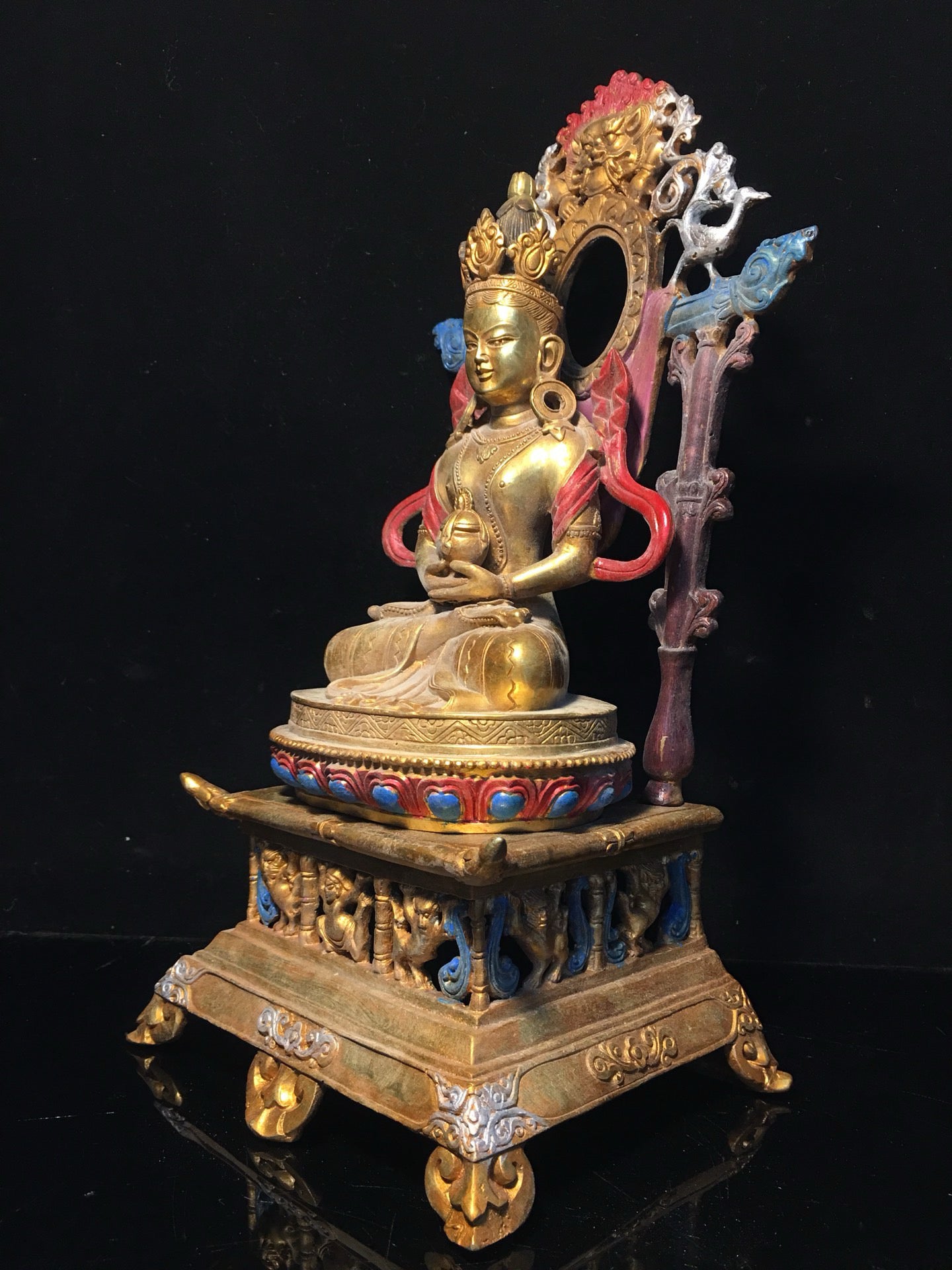 Chinese antique pure copper longevity Buddha statue