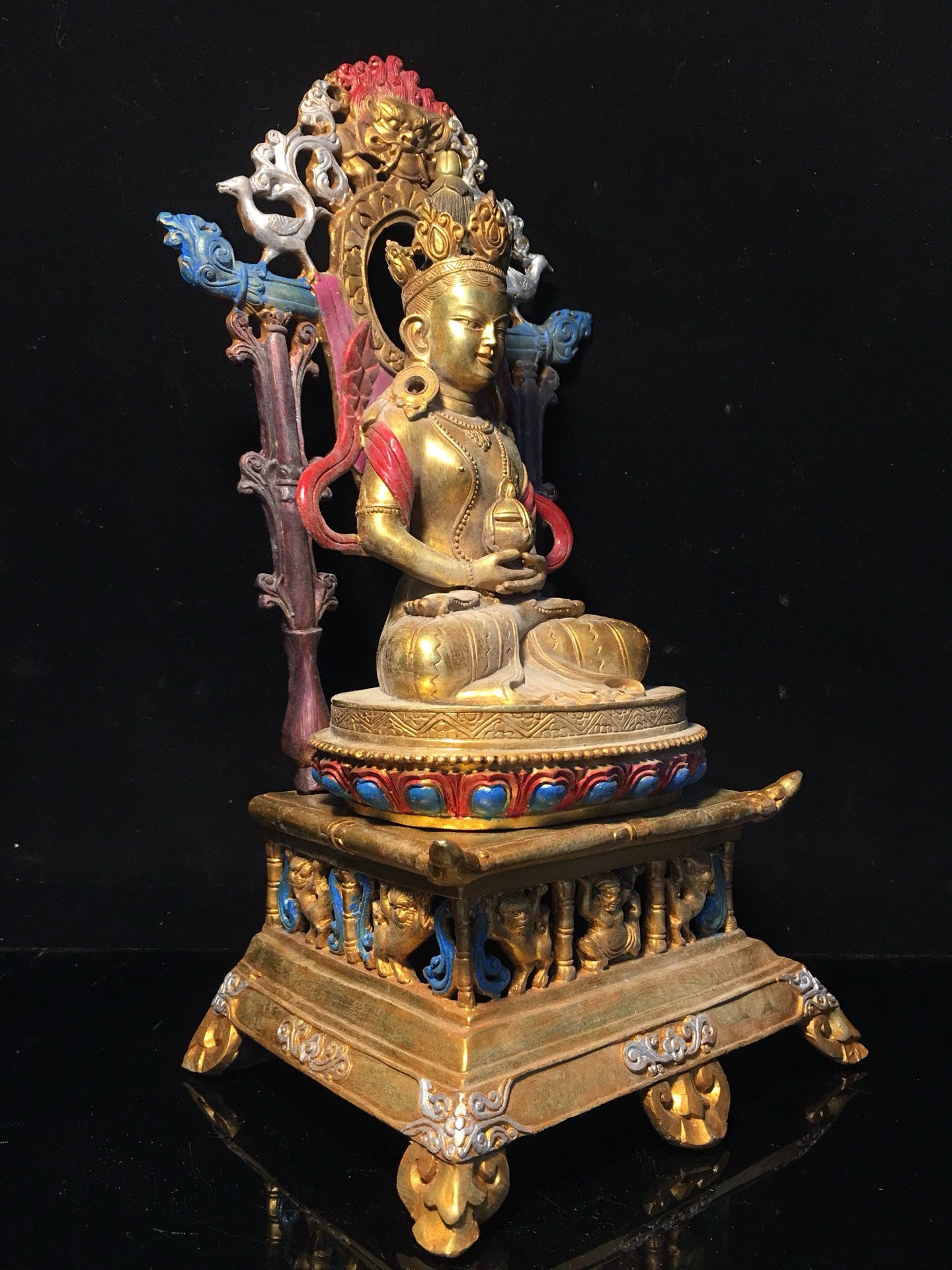 Chinese antique pure copper longevity Buddha statue