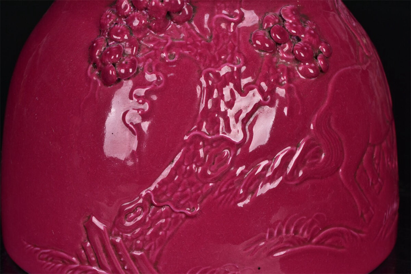 Chinese antique rouge red relief sculpture