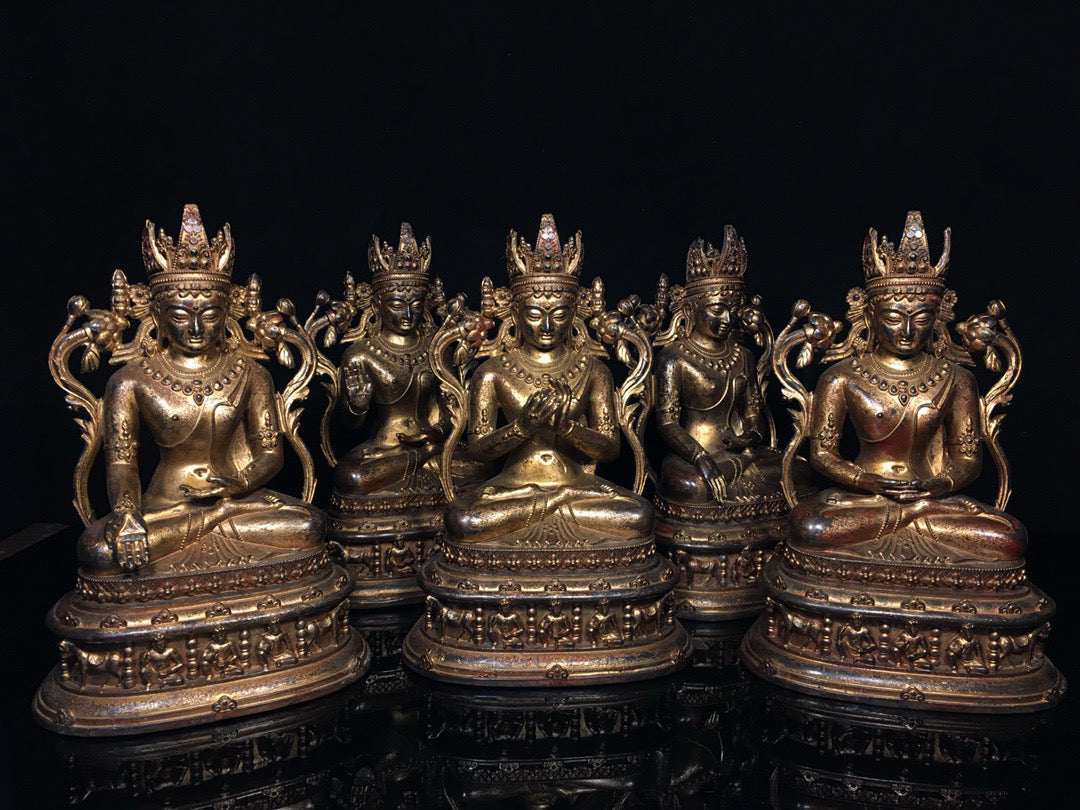 Chinese antique pure copper pentagonal Buddha statue