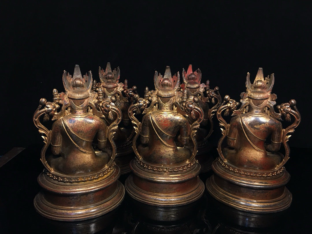 Chinese antique pure copper pentagonal Buddha statue