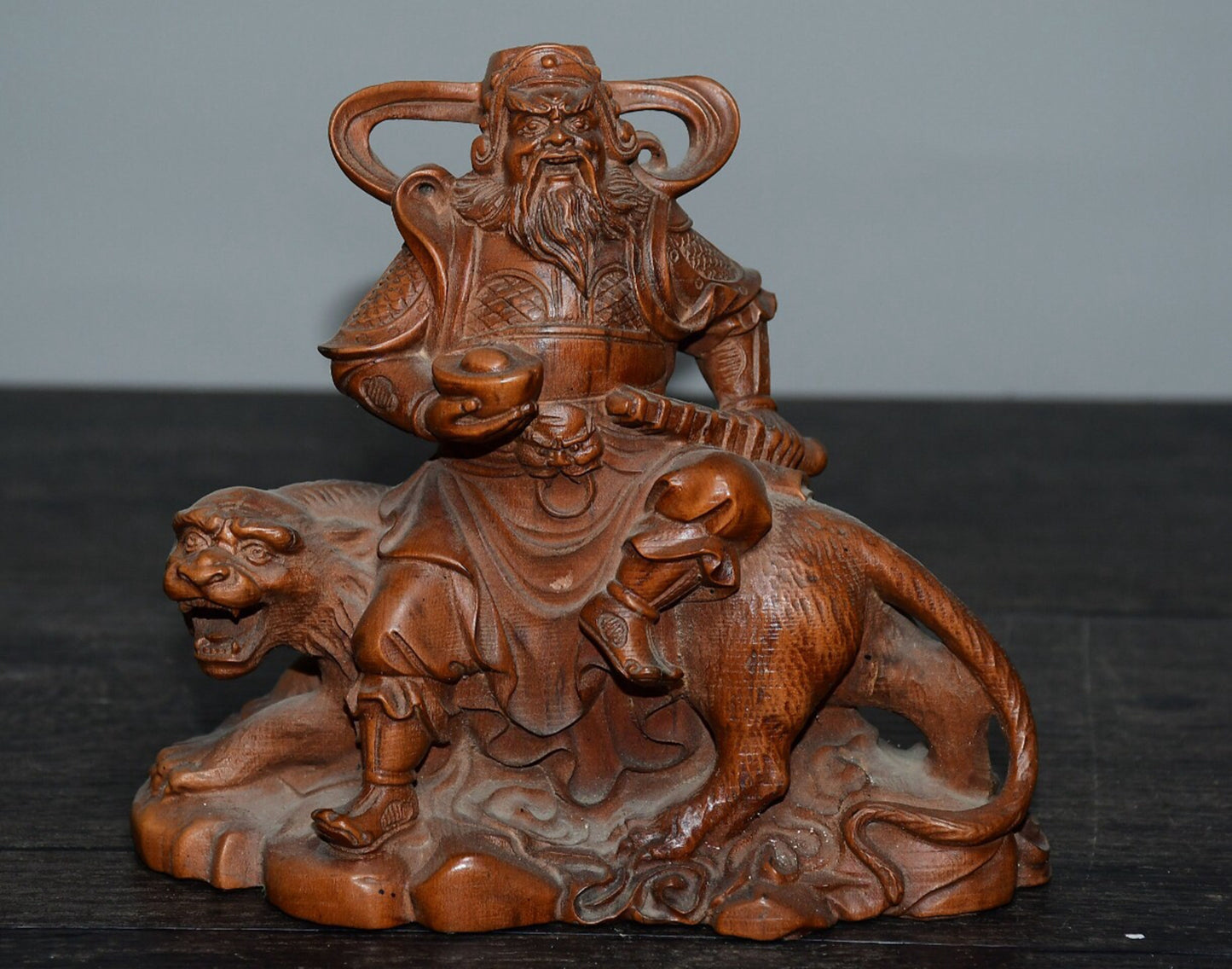 Chinese antique small leaf boxwood martial god of wealth ornament