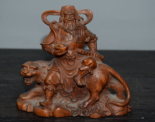 Chinese antique small leaf boxwood martial god of wealth ornament