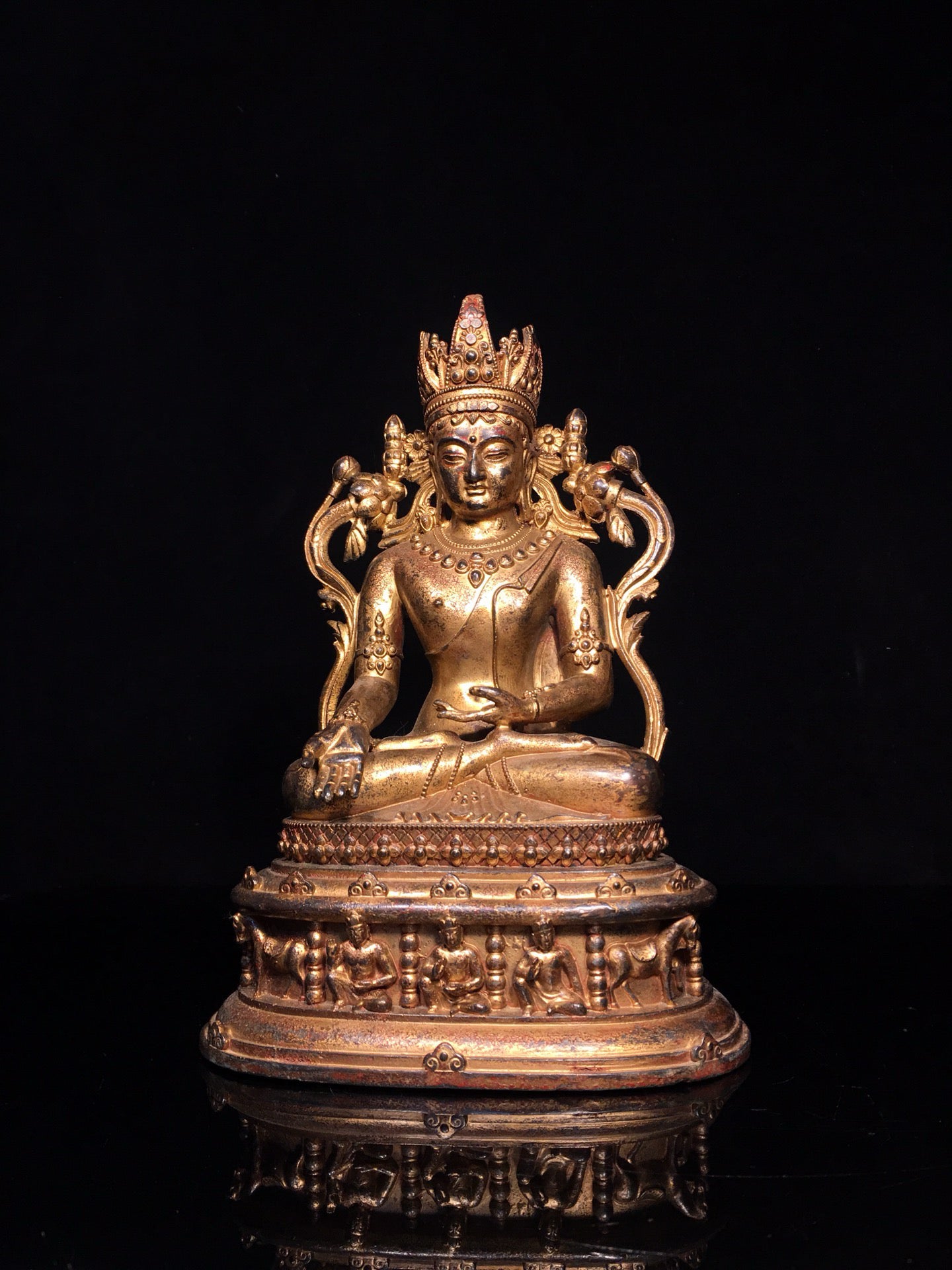Chinese antique pure copper pentagonal Buddha statue