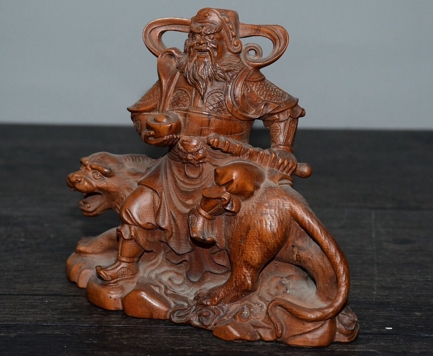 Chinese antique small leaf boxwood martial god of wealth ornament