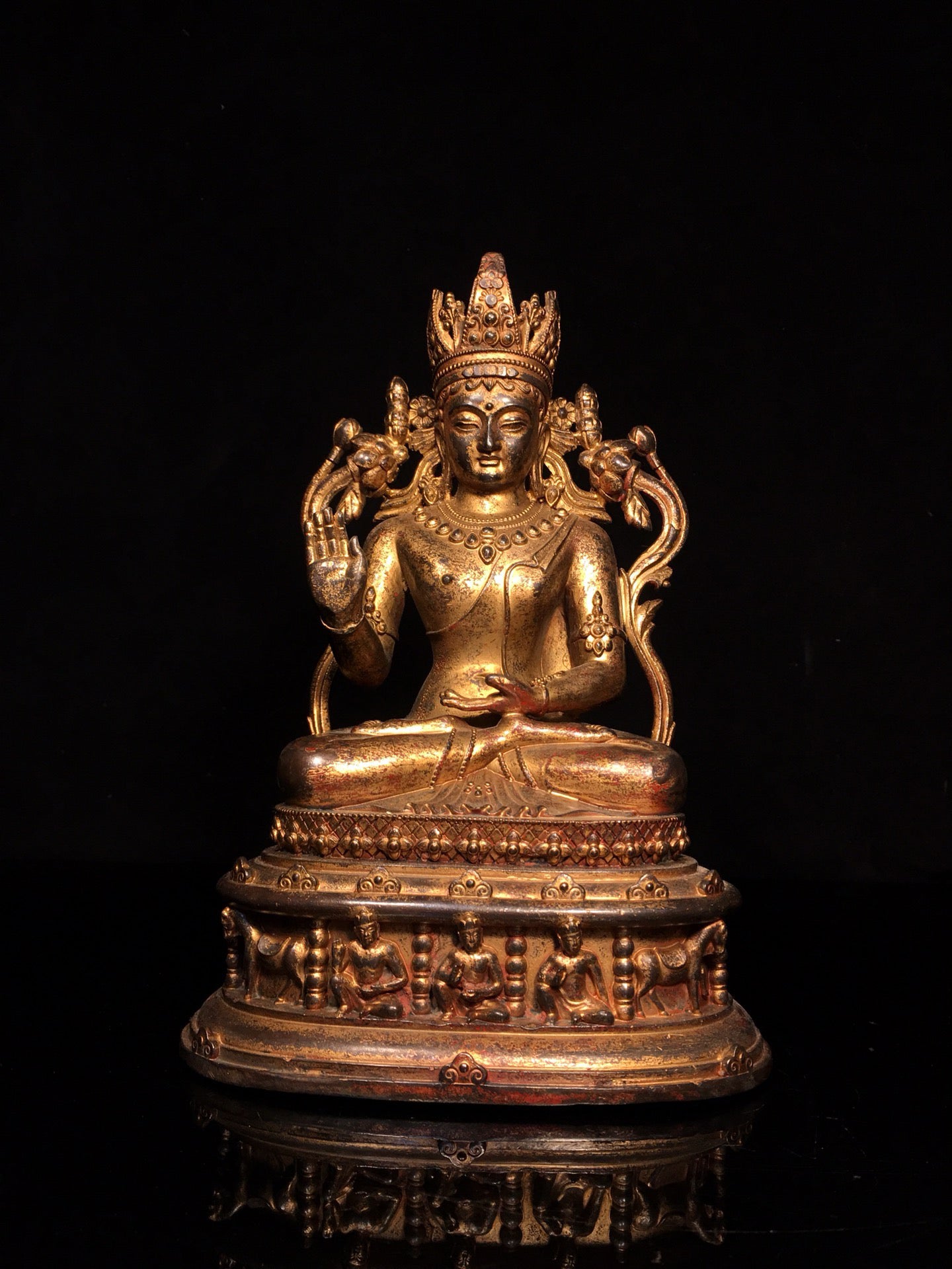 Chinese antique pure copper pentagonal Buddha statue