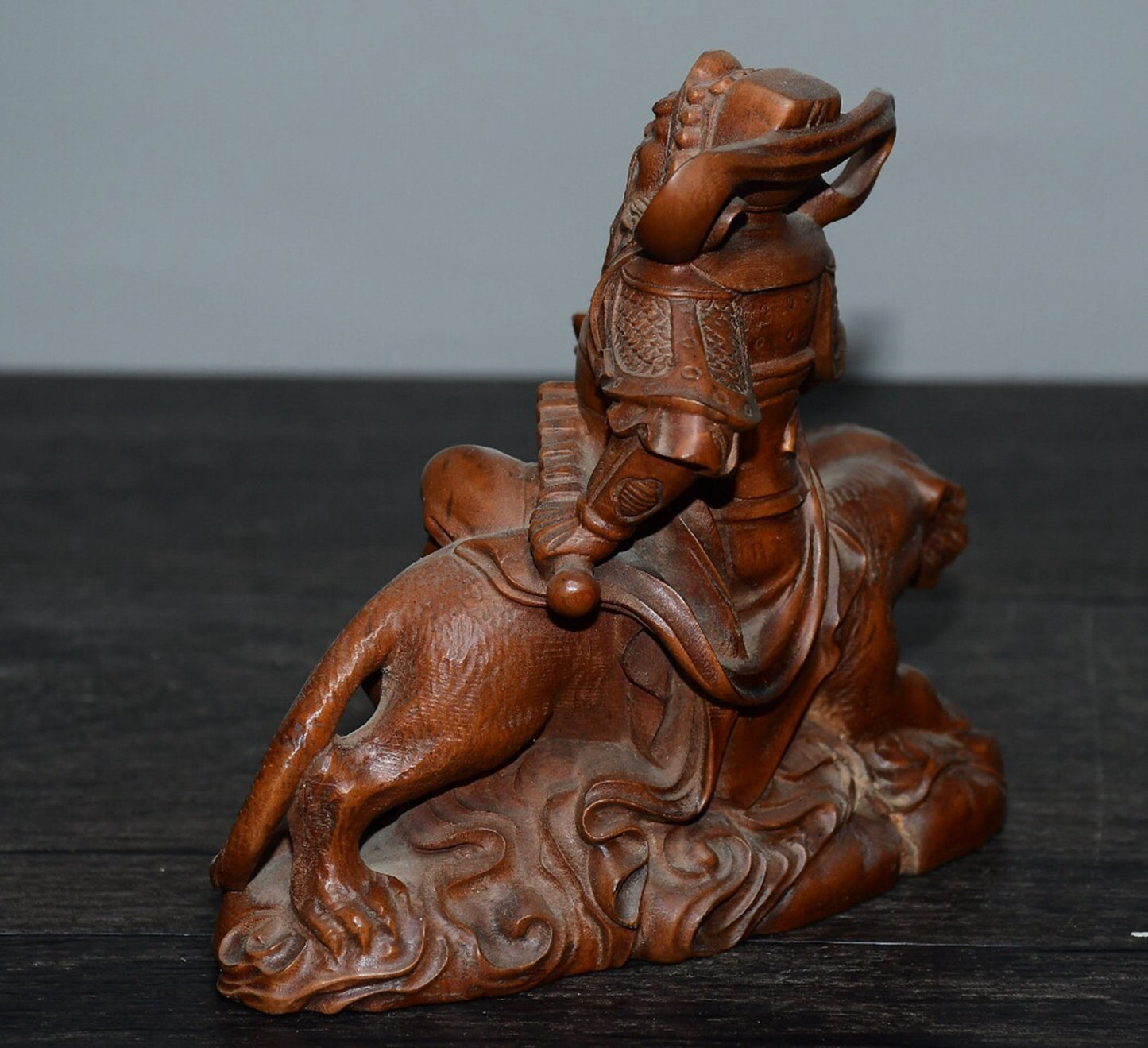 Chinese antique small leaf boxwood martial god of wealth ornament