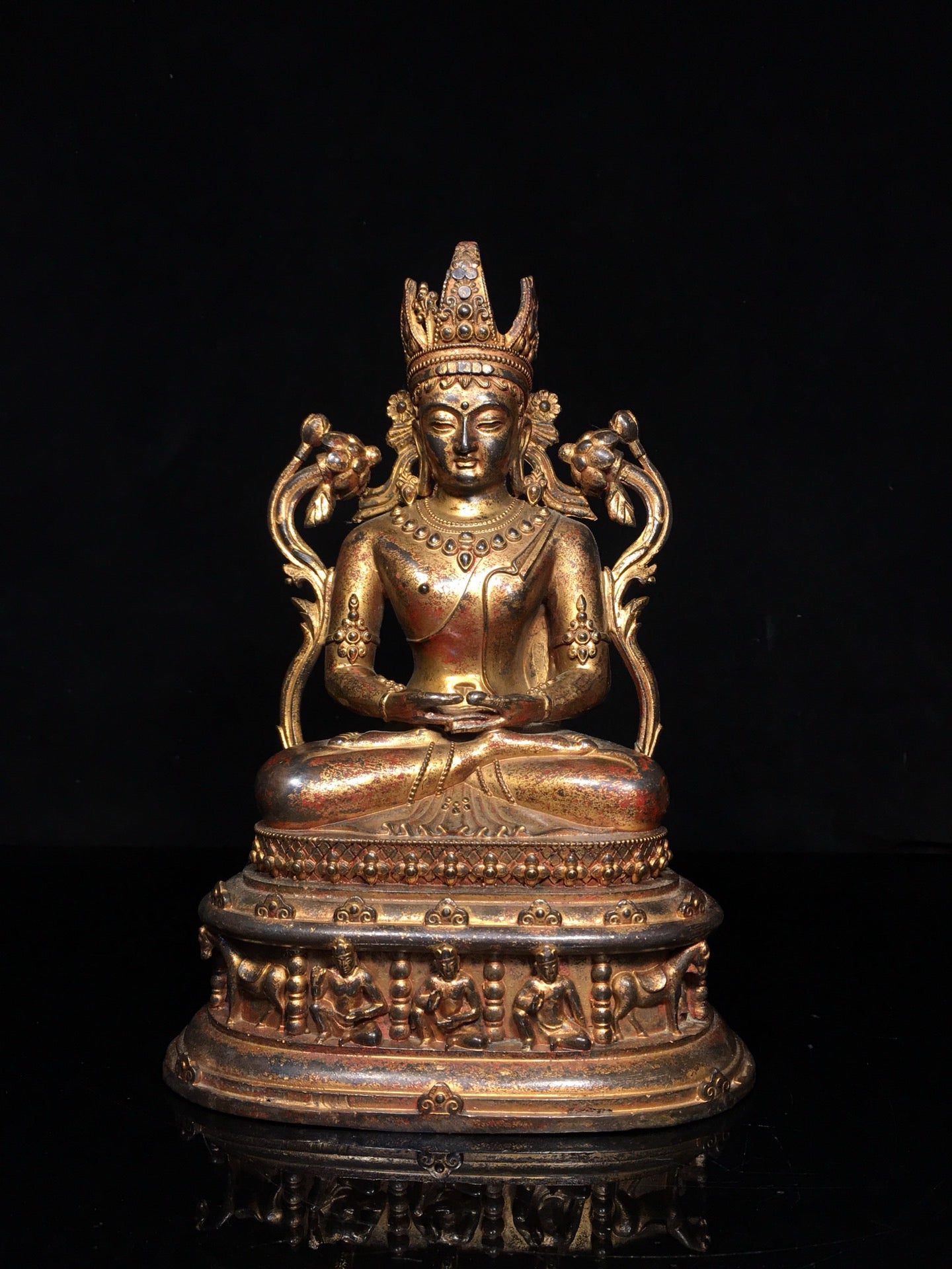 Chinese antique pure copper pentagonal Buddha statue