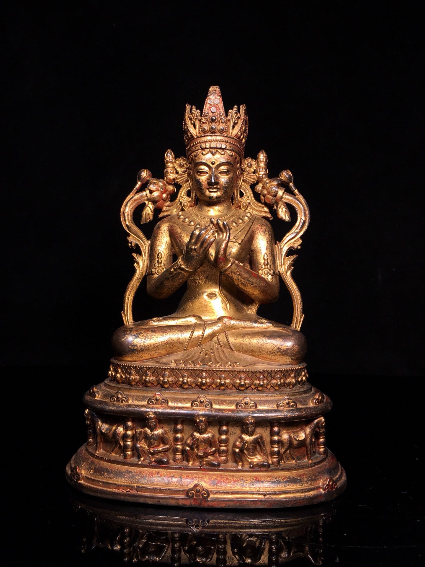 Chinese antique pure copper pentagonal Buddha statue