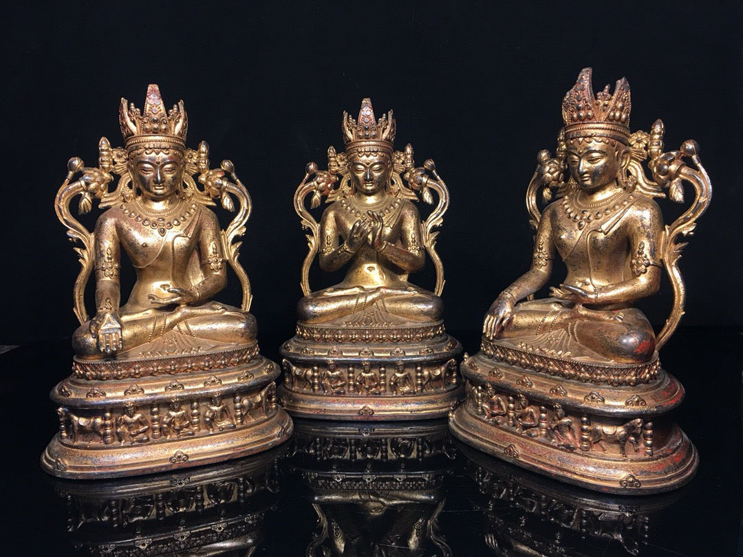 Chinese antique pure copper pentagonal Buddha statue