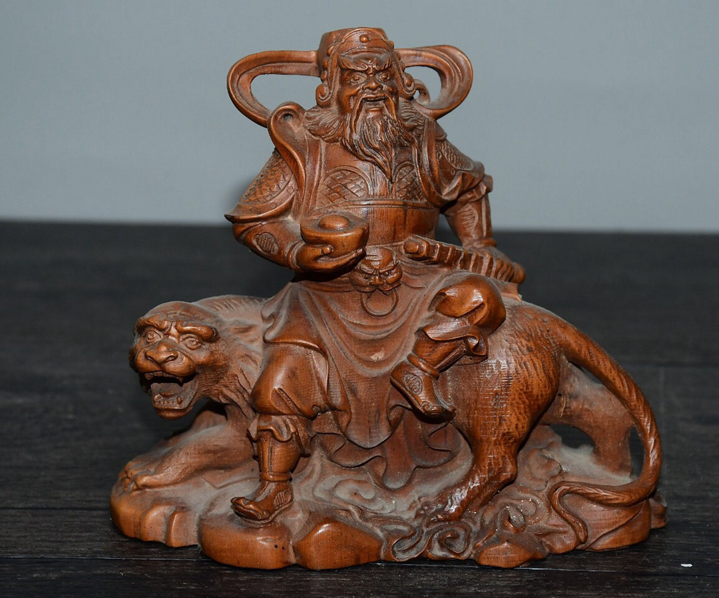Chinese antique small leaf boxwood martial god of wealth ornament