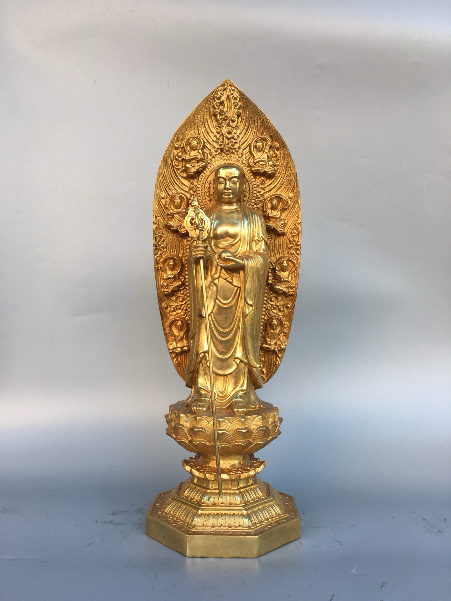 Chinese Antique Pure Copper Earth Treasure Bodhisattva Buddha Statue