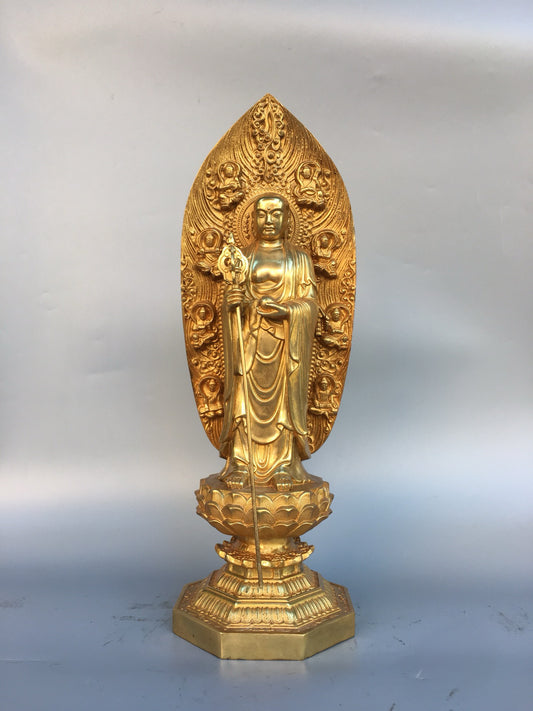 Chinese Antique Pure Copper Earth Treasure Bodhisattva Buddha Statue