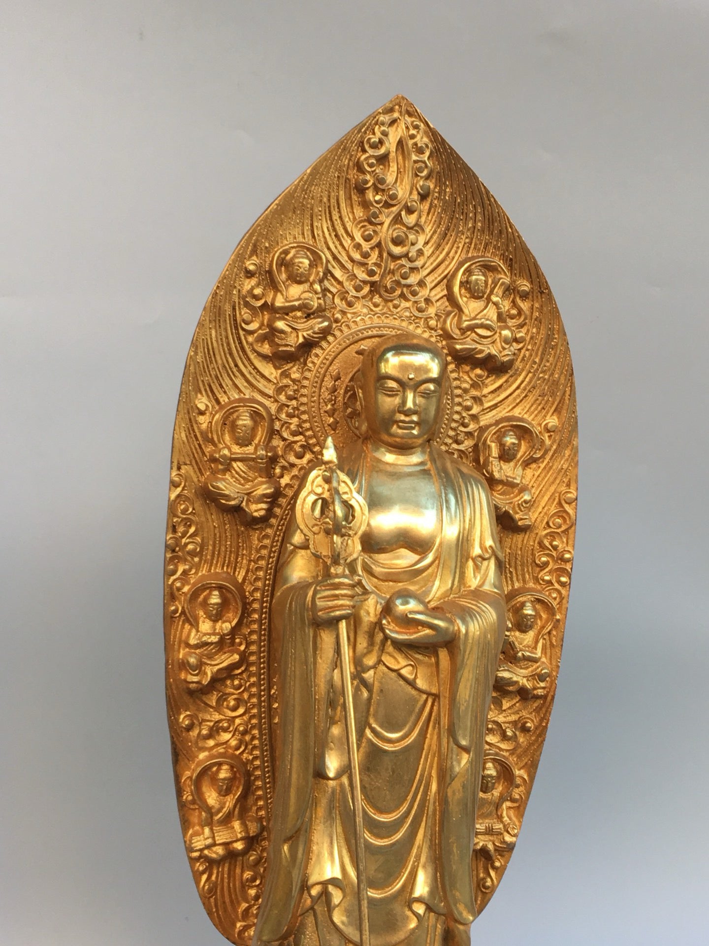 Chinese Antique Pure Copper Earth Treasure Bodhisattva Buddha Statue