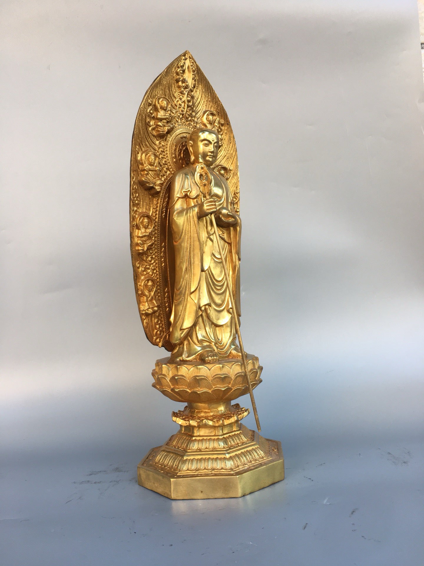 Chinese Antique Pure Copper Earth Treasure Bodhisattva Buddha Statue