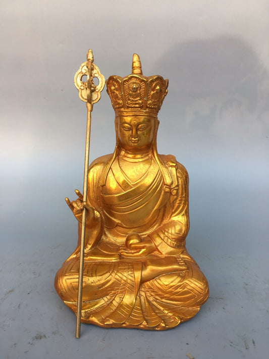 Chinese Antique Pure Copper Earth Treasure Bodhisattva Buddha Statue