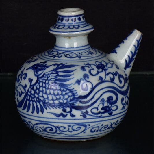 Chinese antique blue and white intertwined phoenix patterned clean bottle