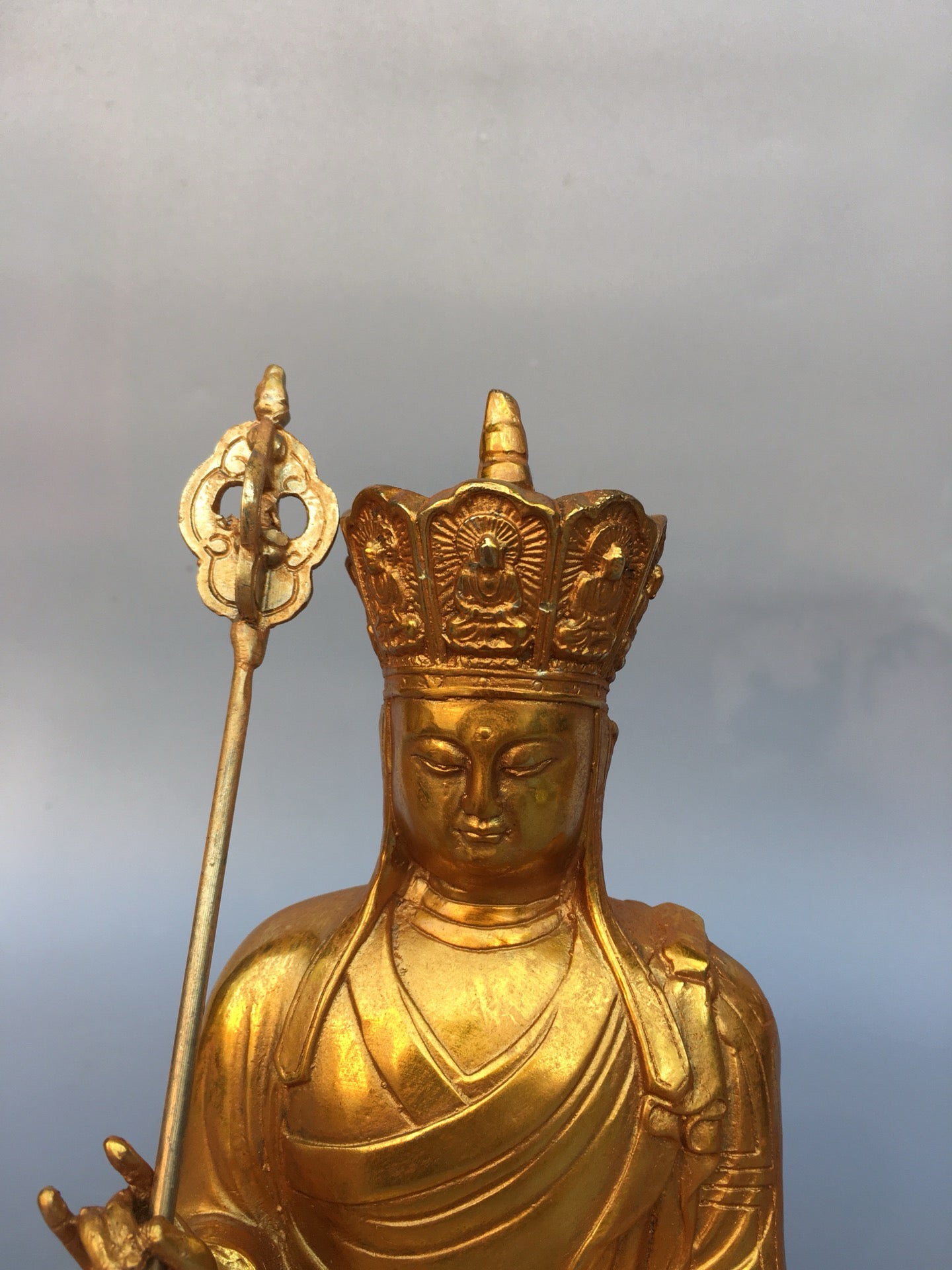 Chinese Antique Pure Copper Earth Treasure Bodhisattva Buddha Statue