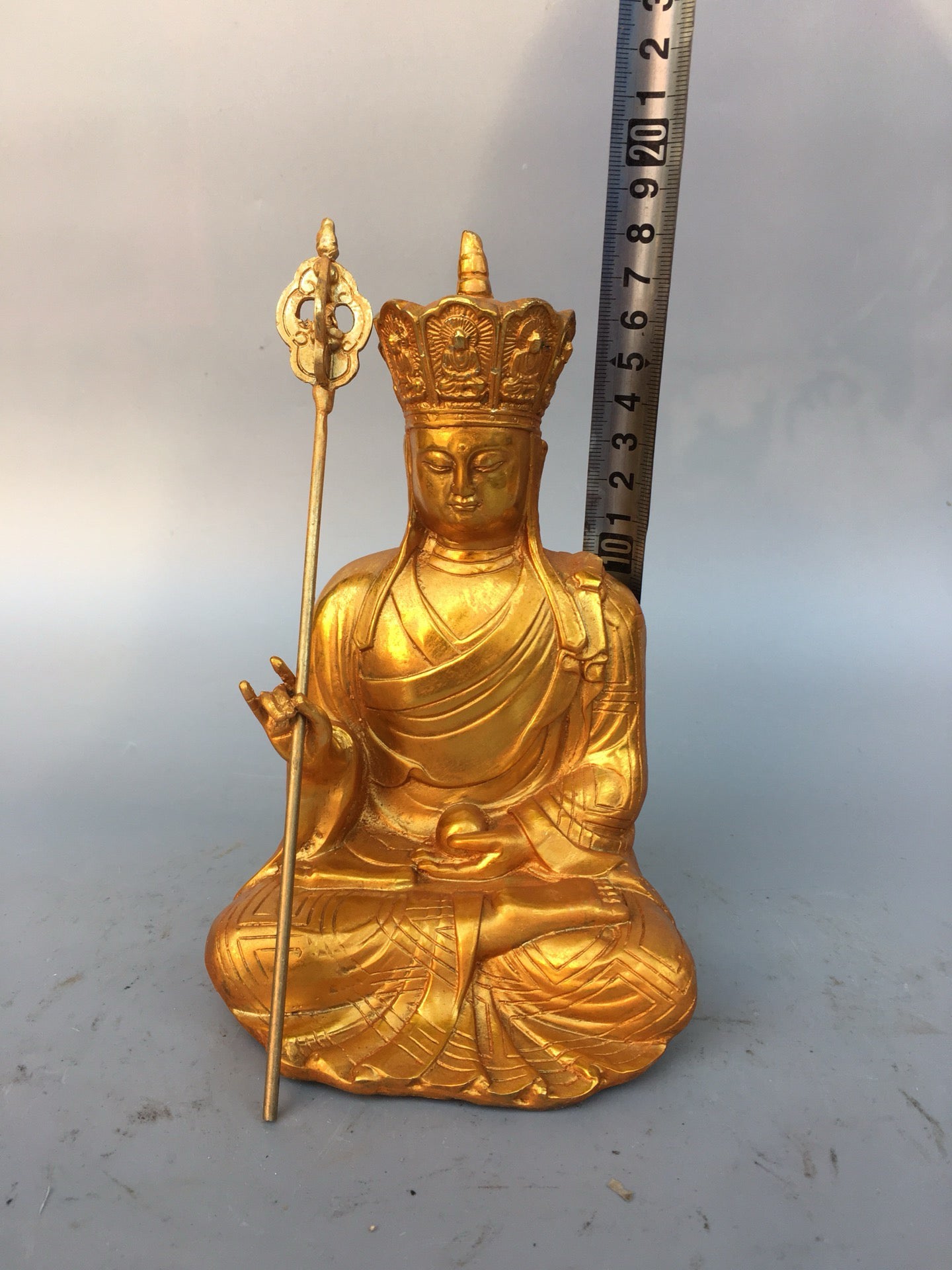 Chinese Antique Pure Copper Earth Treasure Bodhisattva Buddha Statue