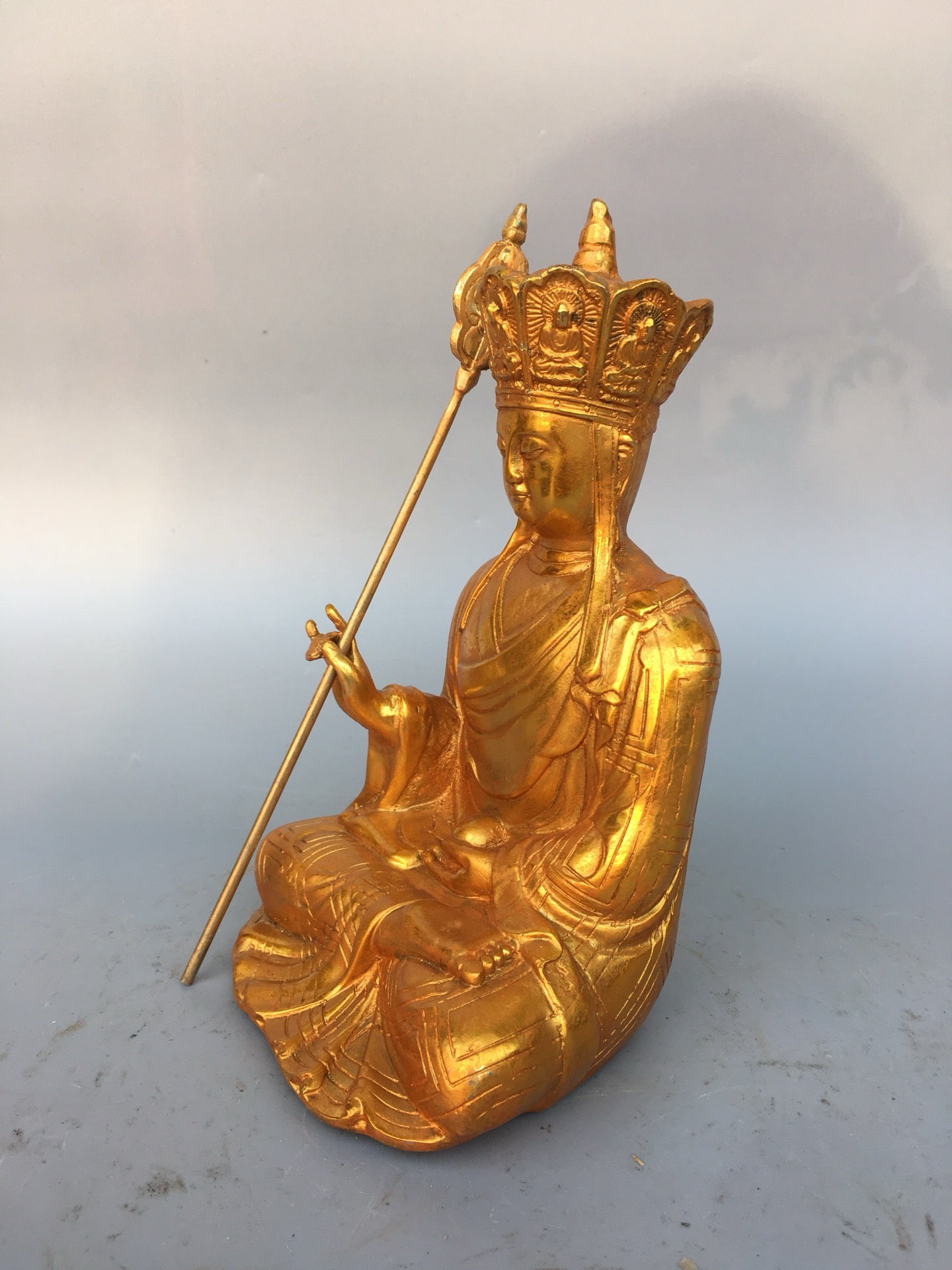 Chinese Antique Pure Copper Earth Treasure Bodhisattva Buddha Statue