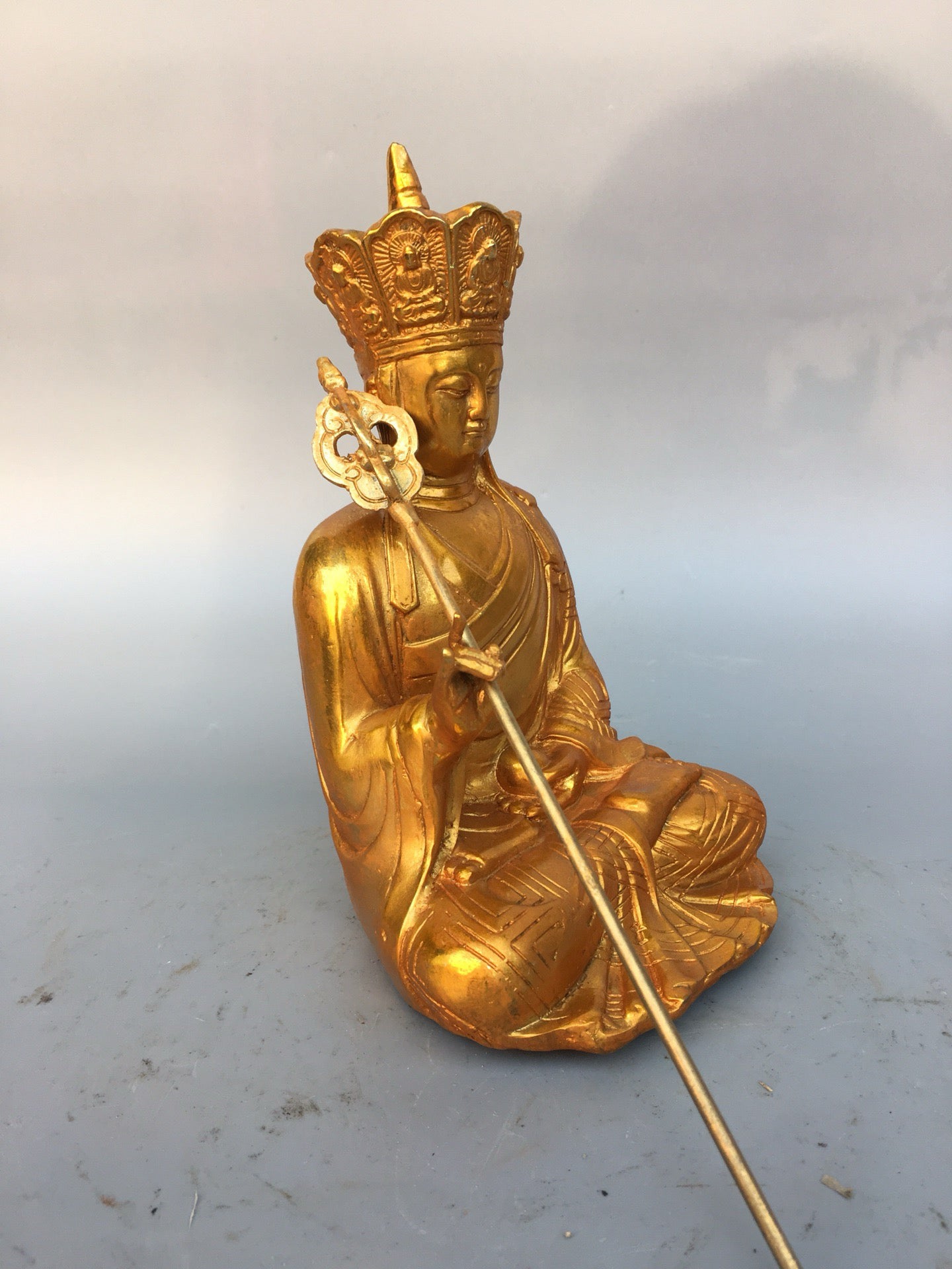 Chinese Antique Pure Copper Earth Treasure Bodhisattva Buddha Statue
