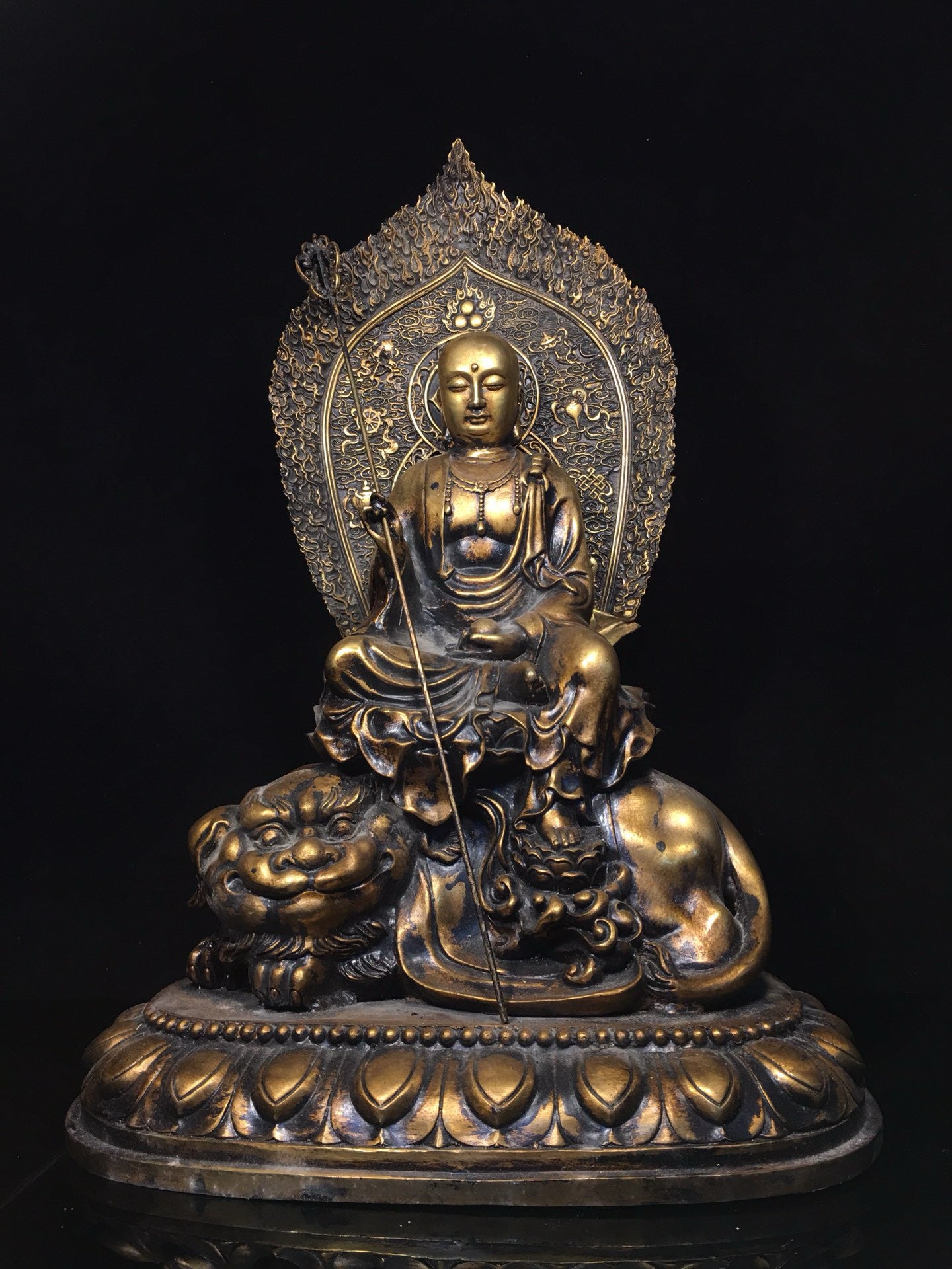 Chinese Antique Pure Copper Earth Treasure Bodhisattva Buddha Statue