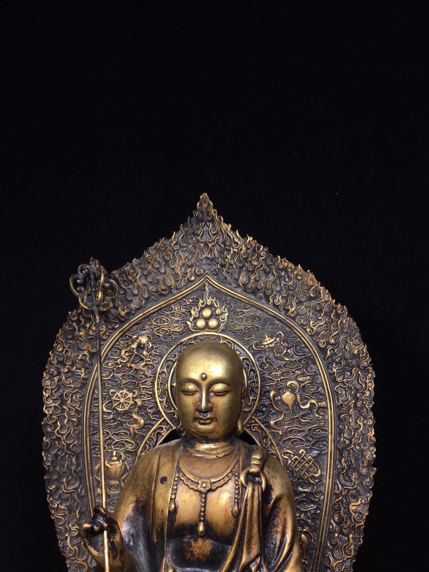 Chinese Antique Pure Copper Earth Treasure Bodhisattva Buddha Statue