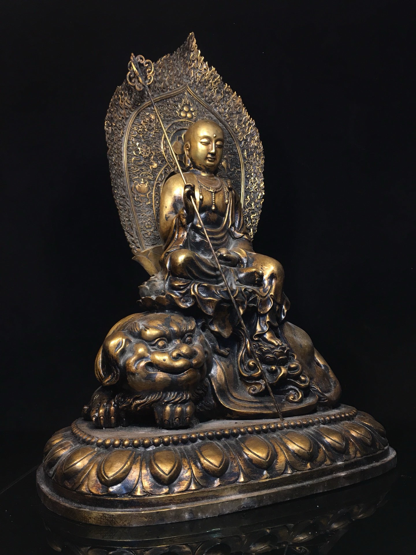 Chinese Antique Pure Copper Earth Treasure Bodhisattva Buddha Statue