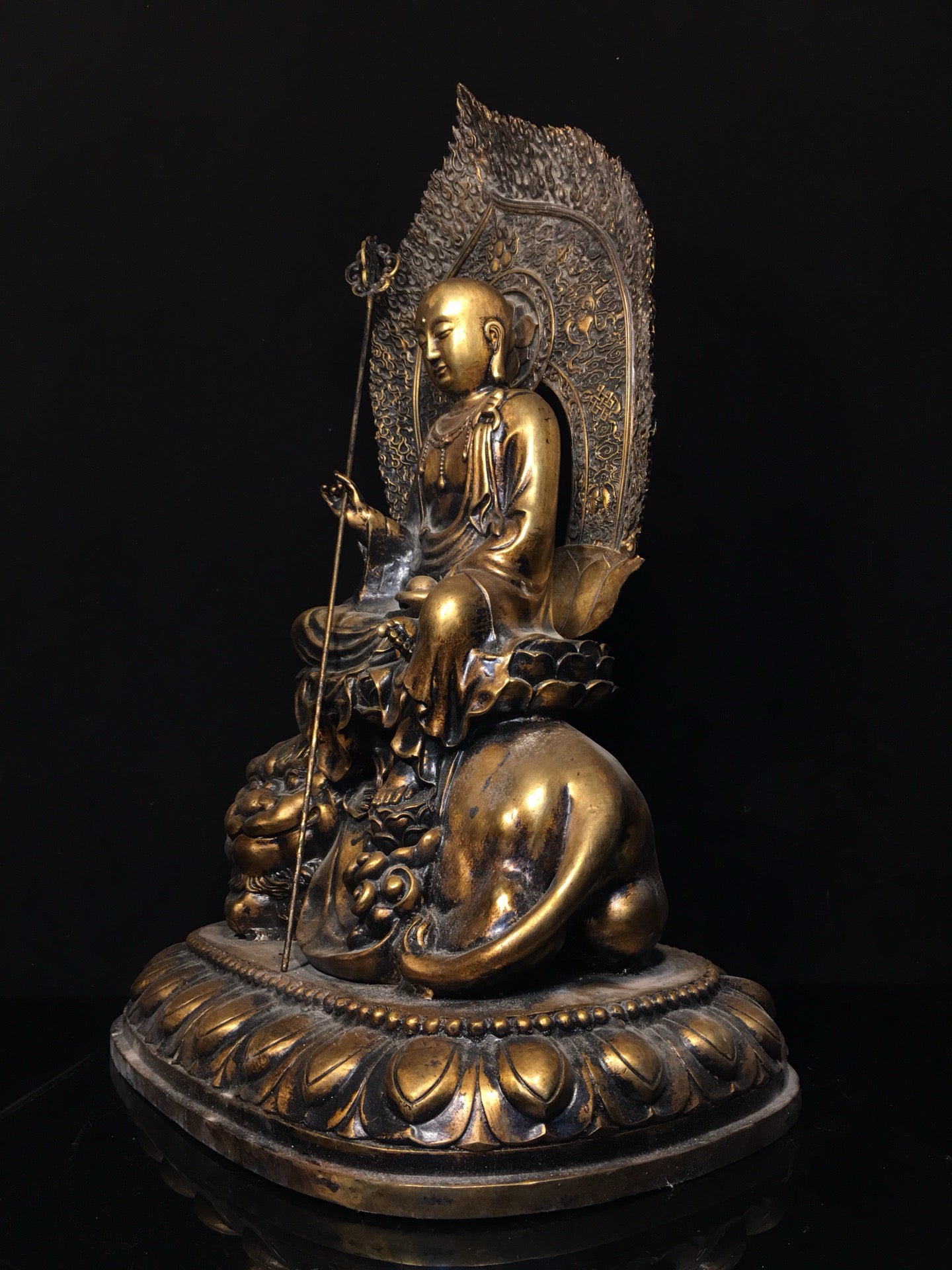 Chinese Antique Pure Copper Earth Treasure Bodhisattva Buddha Statue