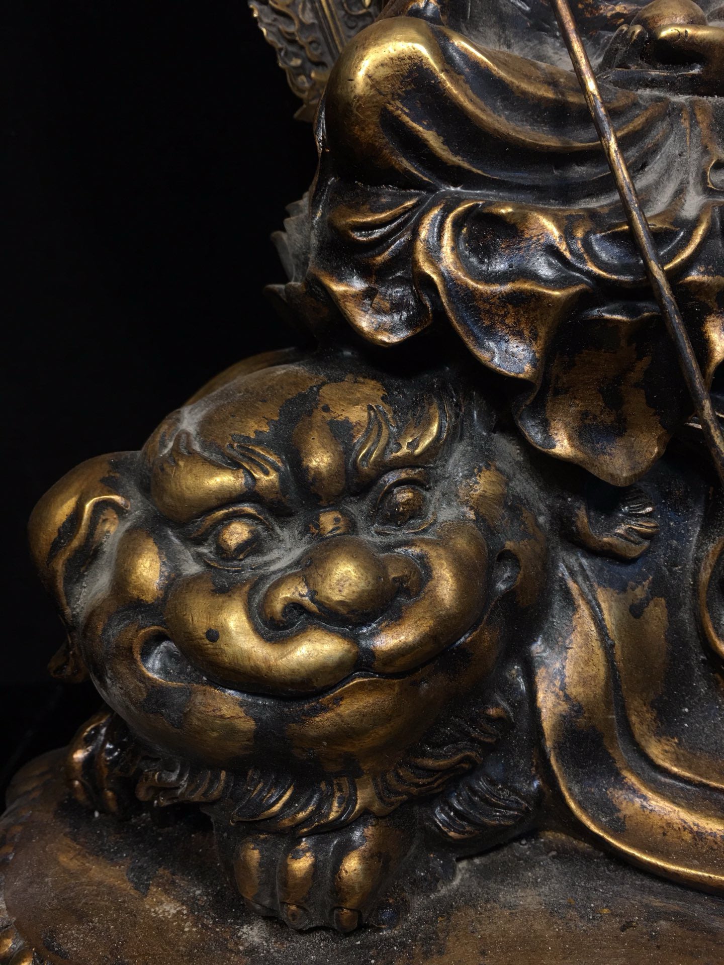 Chinese Antique Pure Copper Earth Treasure Bodhisattva Buddha Statue