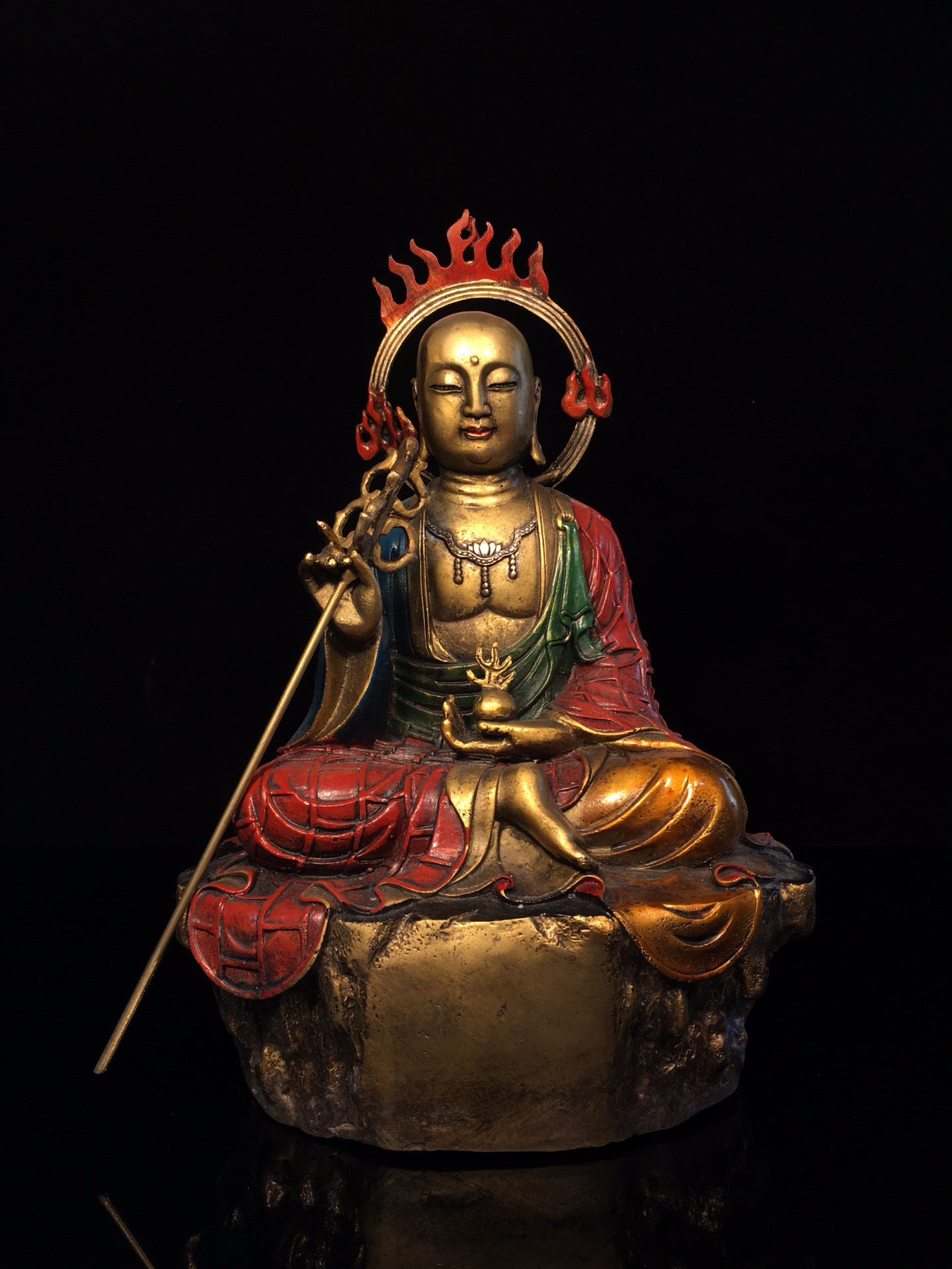 Chinese Antique Pure Copper Earth Treasure Bodhisattva Buddha Statue