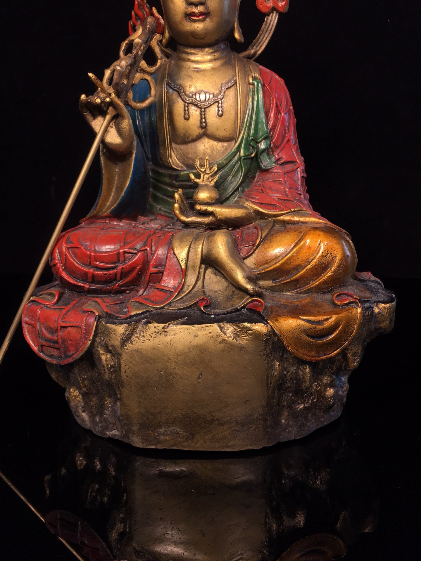 Chinese Antique Pure Copper Earth Treasure Bodhisattva Buddha Statue