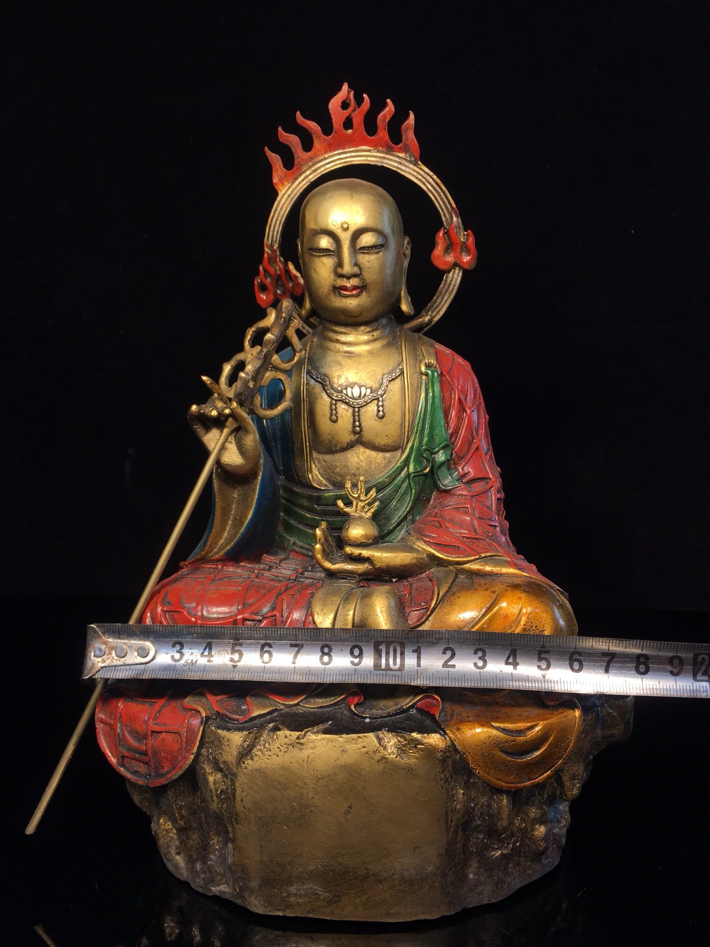 Chinese Antique Pure Copper Earth Treasure Bodhisattva Buddha Statue
