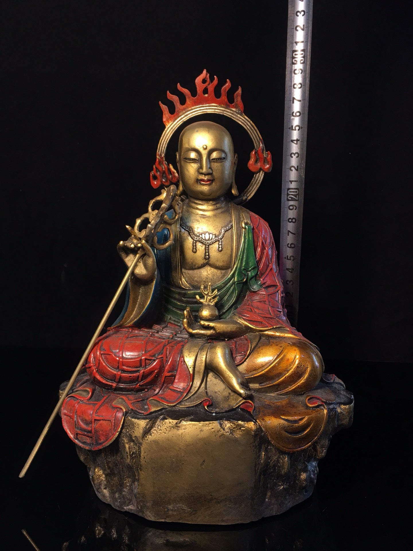 Chinese Antique Pure Copper Earth Treasure Bodhisattva Buddha Statue