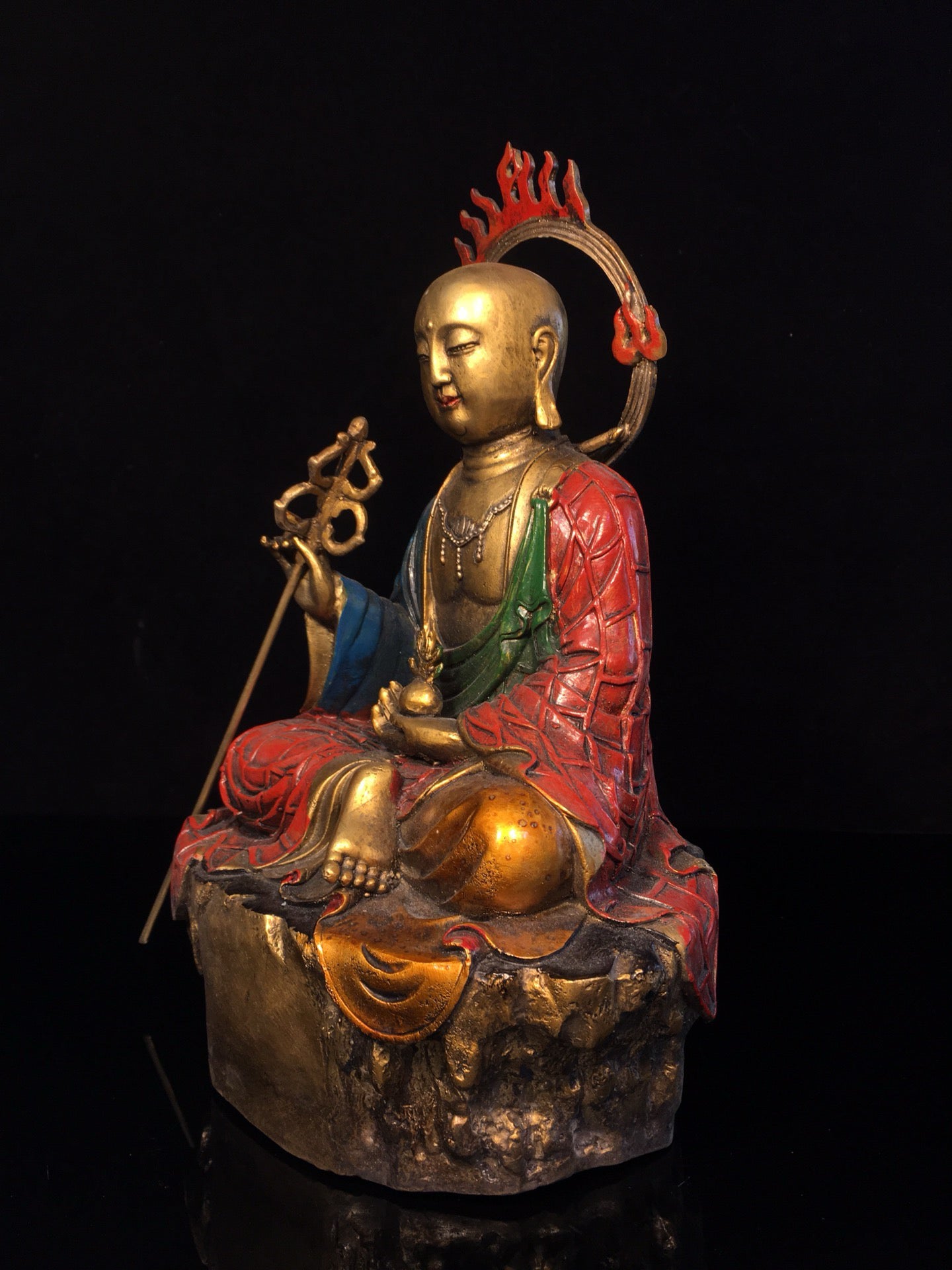 Chinese Antique Pure Copper Earth Treasure Bodhisattva Buddha Statue