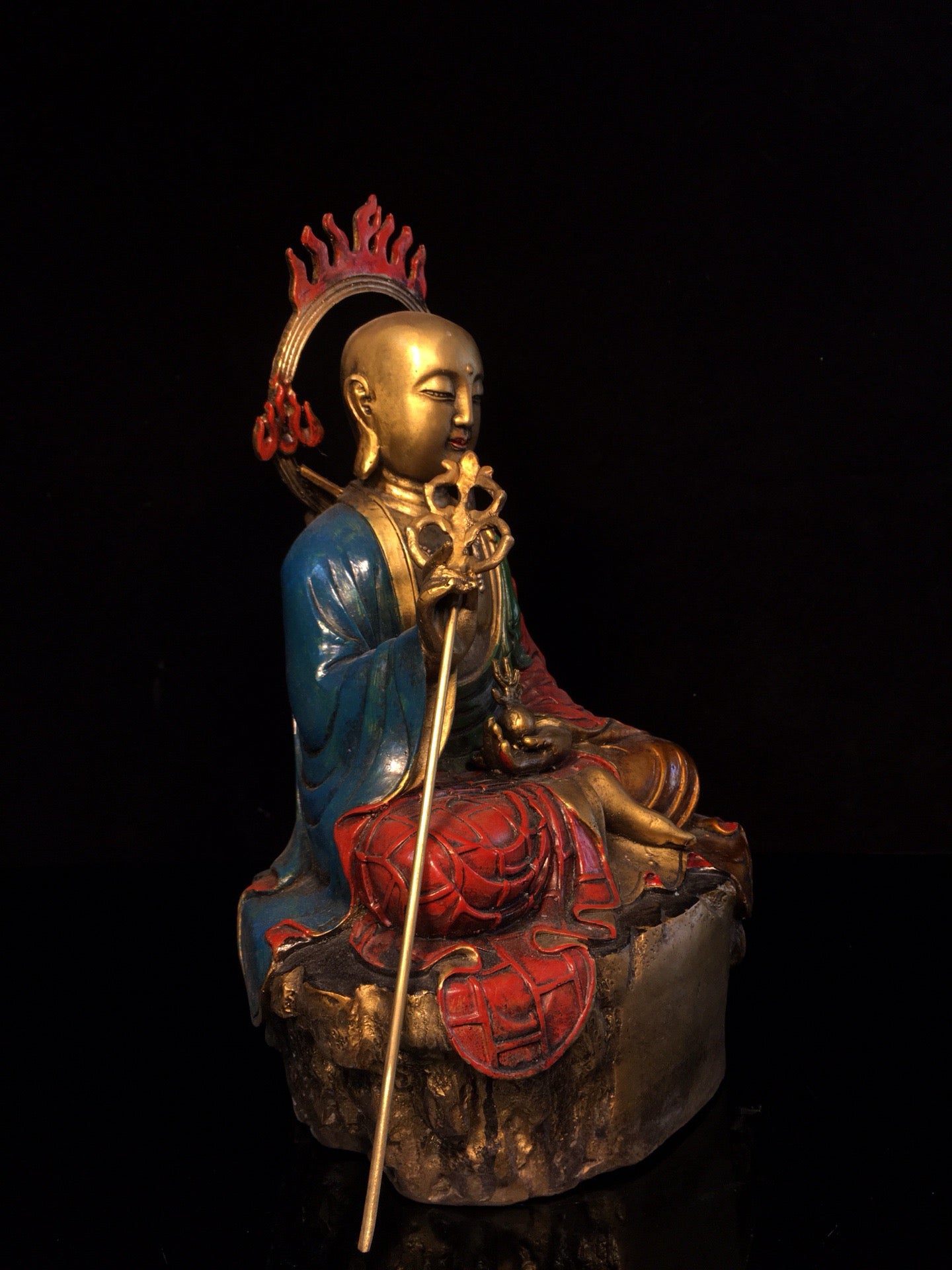 Chinese Antique Pure Copper Earth Treasure Bodhisattva Buddha Statue