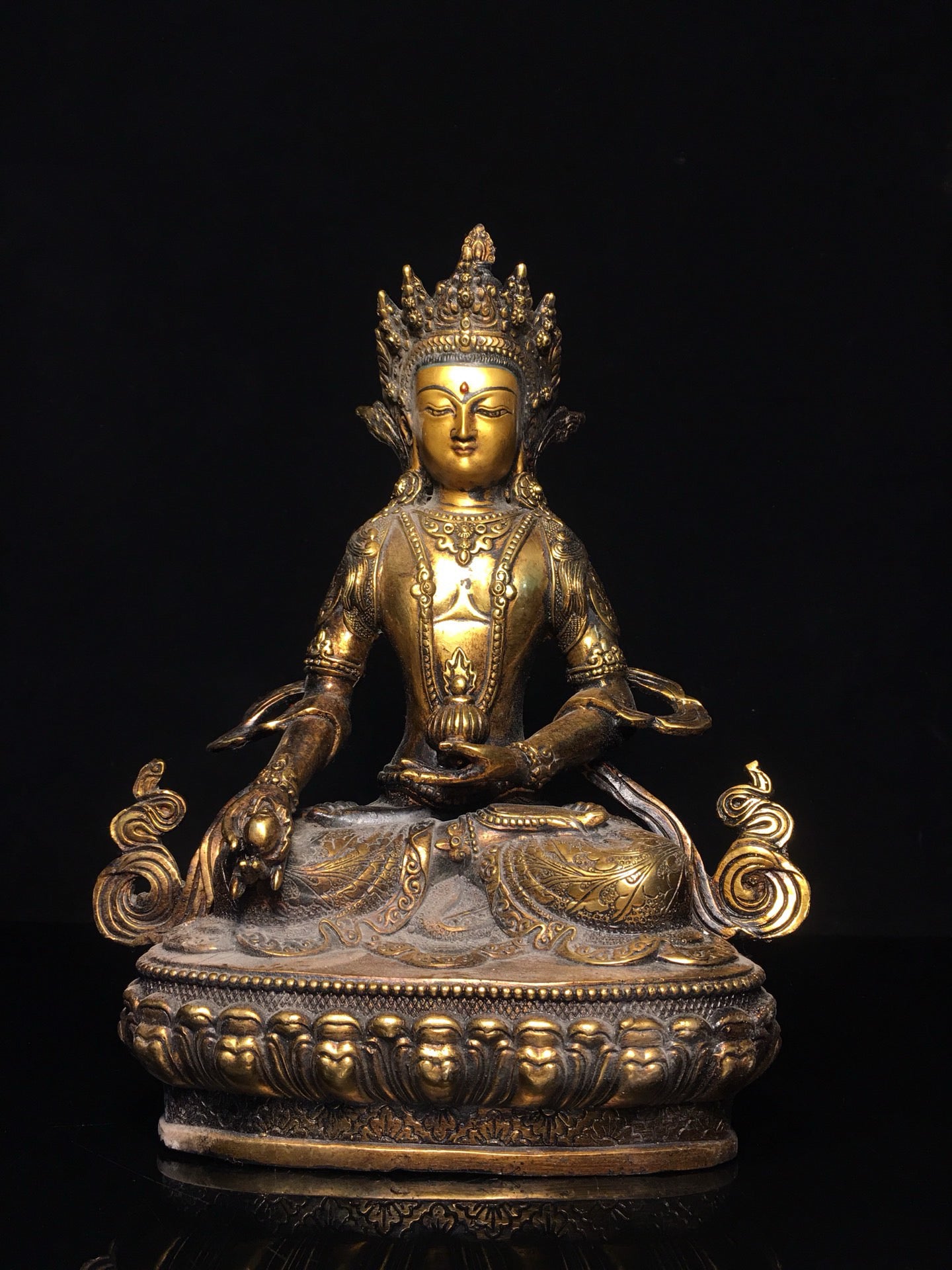 Chinese Antique Pure Copper Earth Treasure Bodhisattva Buddha Statue