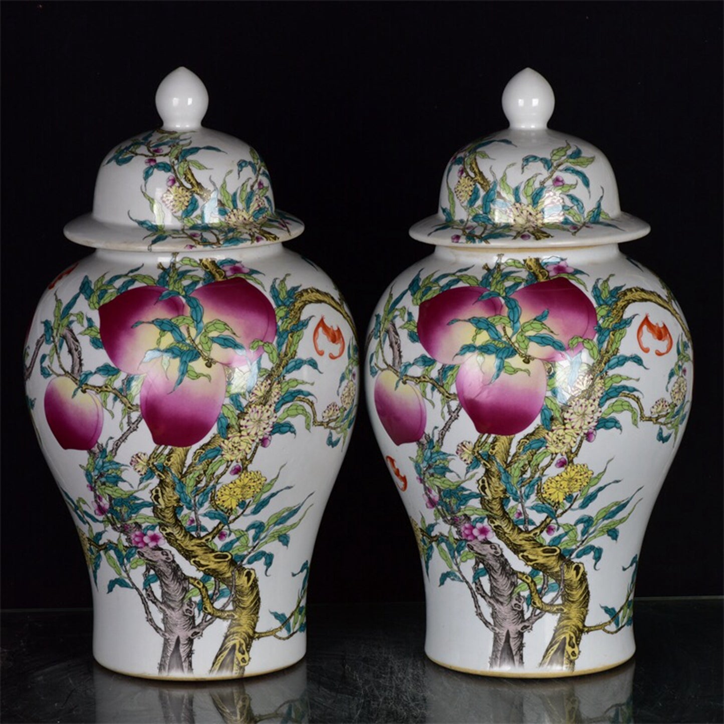 Chinese antique pink nine peach painting general jar