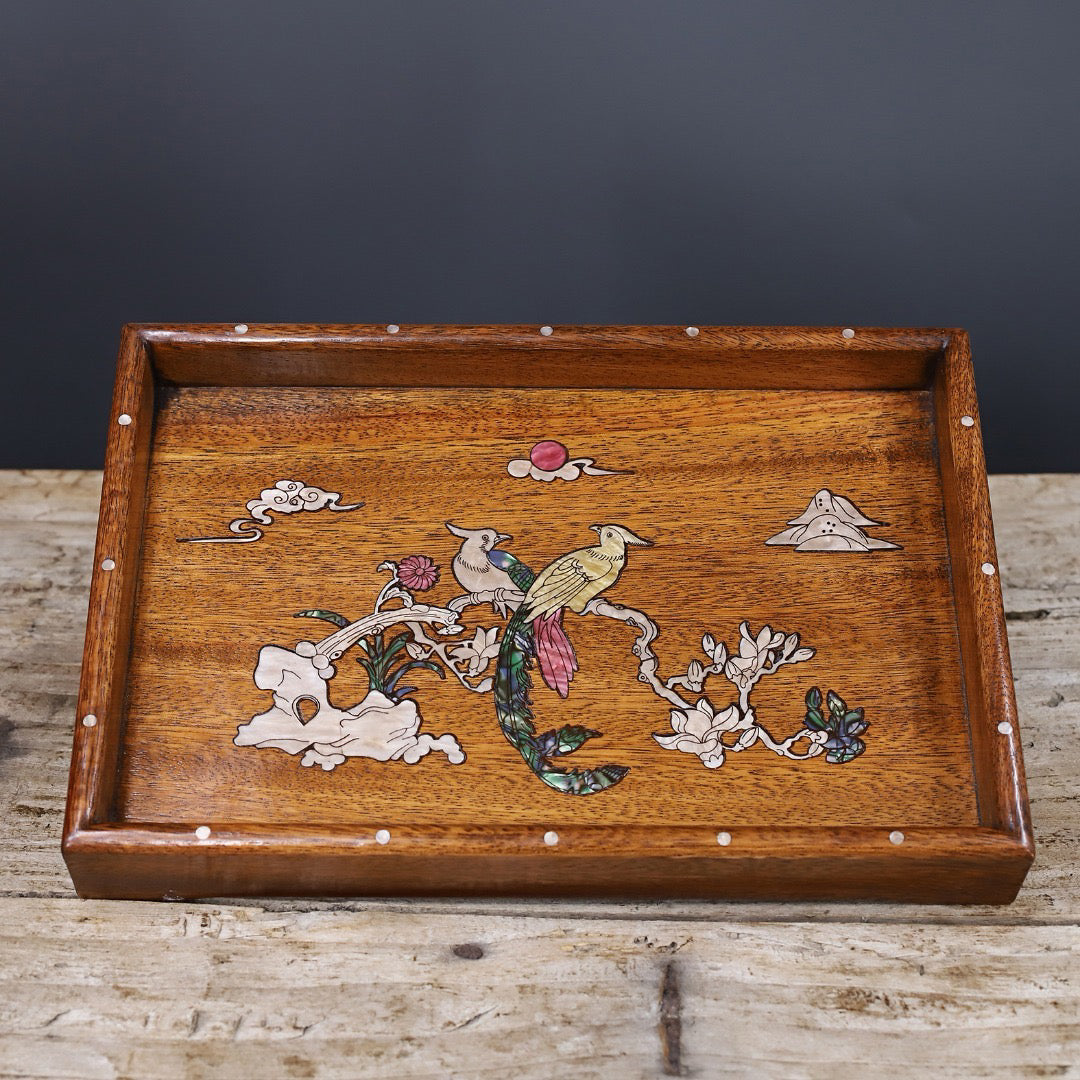 Chinese antique rosewood handmade carved tea plate